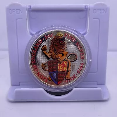 2016 2oz 999 Fine Silver UK Queen’s Beasts Lion Of England Colourised + Capsuled • £48.10