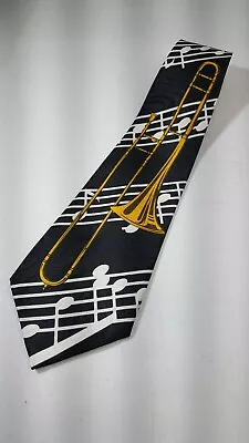 $13.99 • Buy A. Rogers Trombone Music Notes Men's Tie Necktie Black / Gold - 100% Polyester