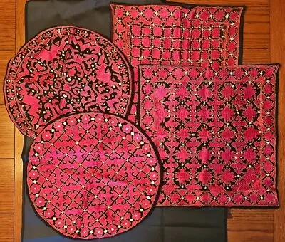 4 XVintage Hungarian Fabric Pillow Case 17  SQ And 15  RD Hand Embroidered Wool! • $49.99