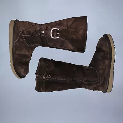 UGG Cargo III Womens 6 Mid-Calf Boots Brown Suede Side Pocket Full Zip Shearling • $50