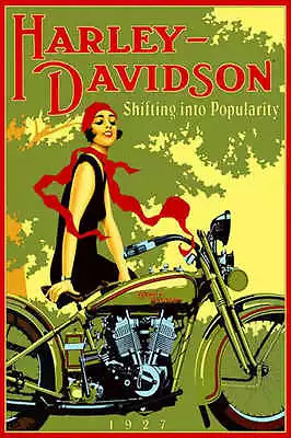 VINTAGE 1927 HARLEY DAVIDSON MOTORCYCLE AD POSTER PRINT 24x16 9MIL PAPER • $25.95