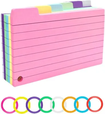 Tabbed Flash Cards 150Pcs Colourful Index Cards Revision Cards With 8 Binder Rin • £8.49