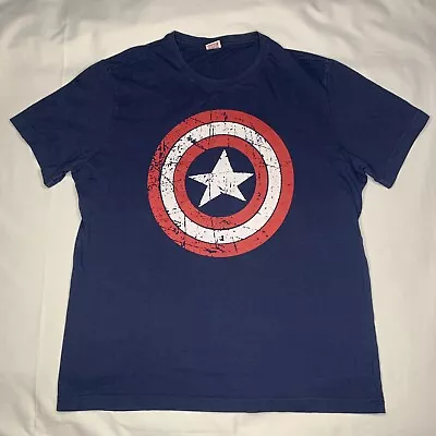 £6 • Buy Marvel Comics Captain America Navy Blue Distressed Shield T-Shirt Size Large