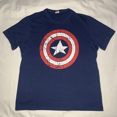 £6 • Buy Marvel Comics Captain America Navy Blue Distressed Shield T-Shirt Size Large