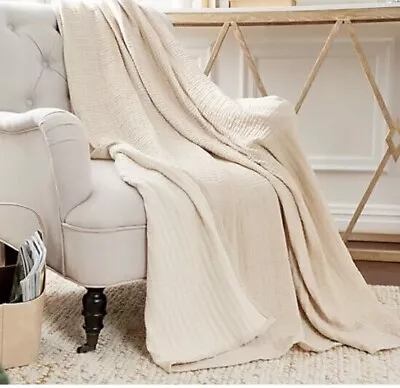 100% Cotton 2-Sided Matelasse Throw By Bobby Berk In Beige • $26