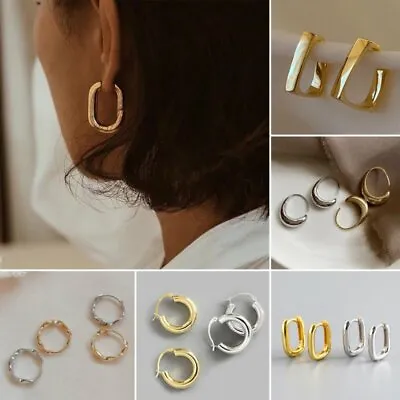 $1.64 • Buy Fashion Stainless Steel Hoop Earrings Stud Women's Chunky Geometrical Earrings