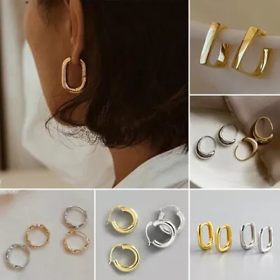 $1.47 • Buy Fashion Stainless Steel Hoop Earrings Stud Women's Chunky Geometrical Earrings