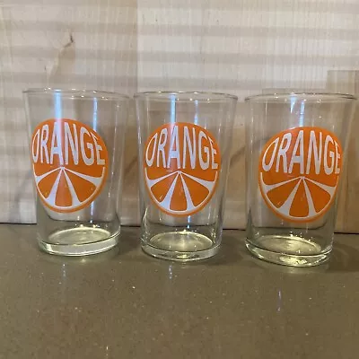 Set Of 3 Vintage 1970s Retro Orange Juice Glass W/ Orange Graphic 3 7/8” Tall • $12.50