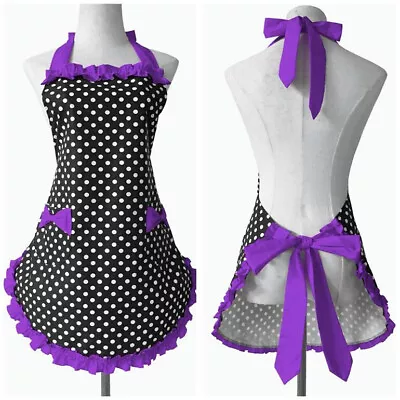 Women Polka Dots Halter Neck Apron With Pockets Kitchen Cooking Baking Workwear • $26.37