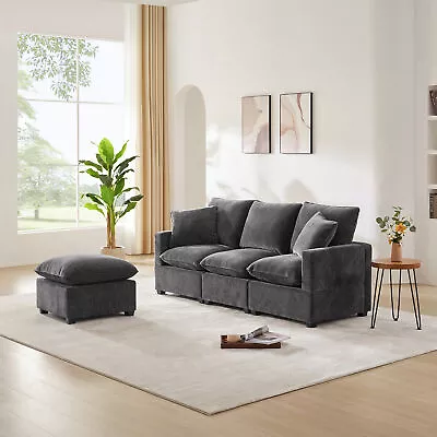 84 Modern L Shape Modular Sofa 4 Seat Chenille Sectional Couch Set W/2 Pillows • $802.18