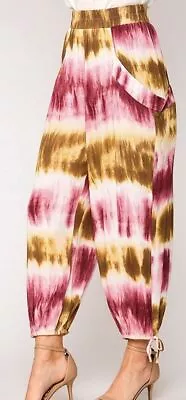 New Gigio By UMGEE S M Tie Dye Elastic Waist Gauze Jogger Harem Pants Pockets • $17.95