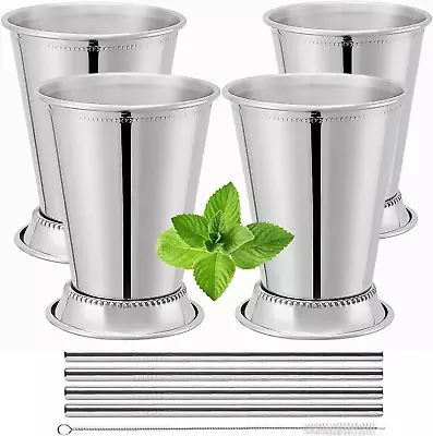 Mint Julep Cups Set Of 4 With Straws - Stainless Steel Mint Julep Cup - Mint Jul • $75.30