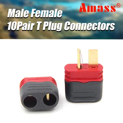 Amass 10 Pairs Sheathed T Plug Connectors Dean Style For RC ESC Motor Controller • $9.74