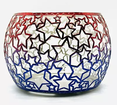 Bath Body Works RED BLUE STARS Candle Holder Sleeve 🌟 3 Wick 4th July Patriotic • $23.95