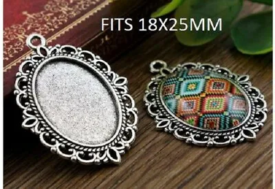 £2.50 • Buy 5 X Antique Silver Cabochon  Pendant Blank Setting  Fits 25X18mm Oval Cameo