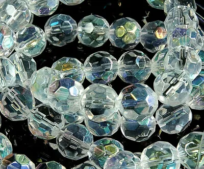 GLASS BEADS FOR JEWELLERY MAKING  ROUND FACETED~TRANSPARENT 8mm X 40 10mm X 32 • £1.39