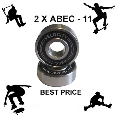 2 Velocity Abec 11 Wheel Bearings Skateboard Scooter Quad Inline Roller Skate 9 • £2.69