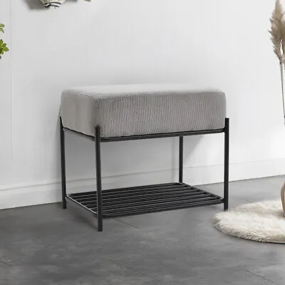 Upholstered Corduroy Footstool Bench W/ Metal Shelf Shoe Changing Stool Hallway • £36.95