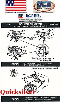 1973 74 75 76 Duster Valiant Dart Jacking Instructions Trunk Lid Decal NEW MoPar • $6.99