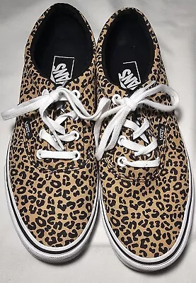 VANS Wmns Sz9 Canvas Brown Black Leopard Print Lace-up Sneakers 508731 • $24