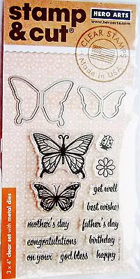 Butterfly Pair Sayings Hero Arts Clear Stamp & Cut Thin Metal Die Set DC182 NEW! • $3.99