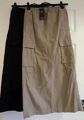 EX M&S Black / Khaki Mix  Pure Cotton Maxi CARGO Skirt - Various • £19.99