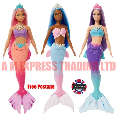 Barbie Dreamtopia Mermaid Dolls With Tail & Tiara Pink Purple And Blue Hair • £10.99