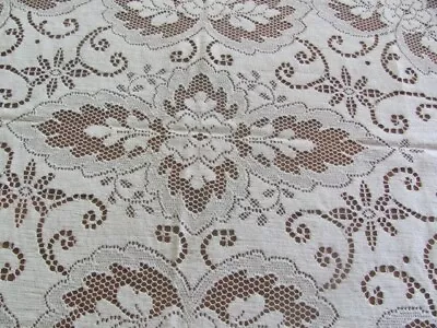 Vintage Quaker Lace Tablecloth  Floral Theme 70 X 86 In Winter White • $22