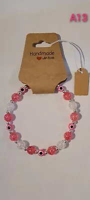 PINK EVIL EYE BRACELET Beaded Stretch Protection Mal De Ojo Kabbalah Bracelet • $7.89