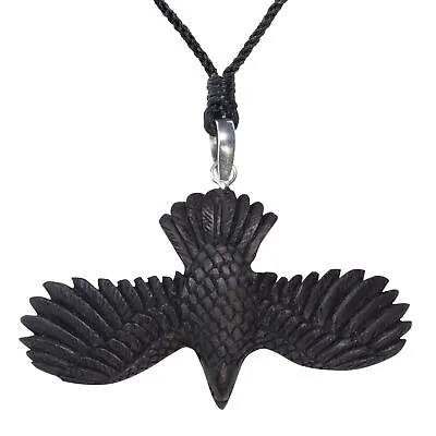 Tribal Necklace Wood Flying Eagle Pendant Totem Sterling Silver - 81stgeneration • £31.49