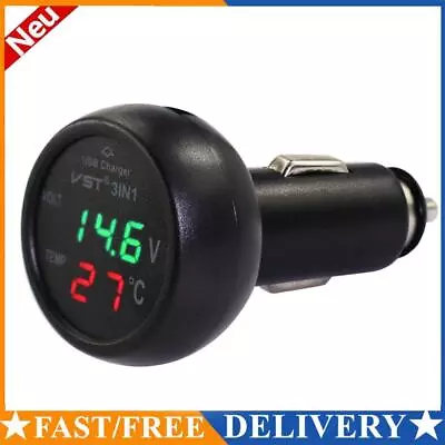 3 In 1 Car Voltmeter Thermometer 12V 24V Multifunctional Adapter (Red Green) • £6.71