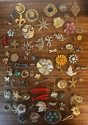 Lot Of 70+ Vintage Jewelry Unsigned Signed Brooches Pins-Trifari Kramer Monet+ • $150