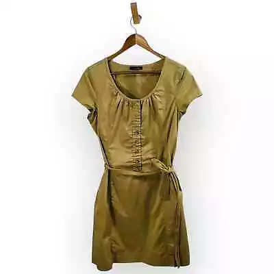 Lands' End Dress Size 10 Safari Khaki Belted Sheath Gathered Neck Short Sleeve • $25.98