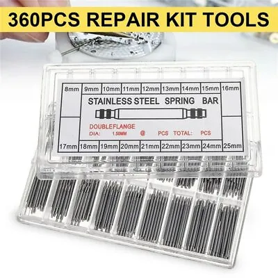 360pcs Watch PINS SPRING BARS Band Strap Link 8-25mm Repair Kit Stainless Steel  • $4.99