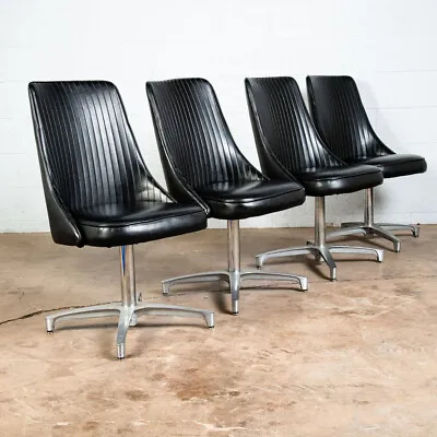 Mid Century Modern Chair Set Of 4 Chromcraft Black Vinyl Swivel Chromatic 66 Mcm • $1198.98