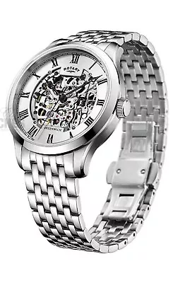 Rotary Men's Greenwich Stainless Steel Bracelet Skeleton GB02940/06 Watch Boxed • £149.99