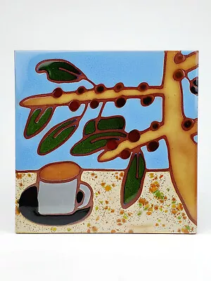 Alex Slotzkin Hawaiian Hand Painted Tile Coffee Cup Bean Tree Trivet 6x6 Maui • $22.79