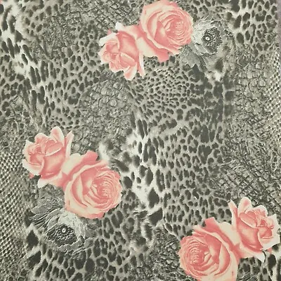 £0.99 • Buy Jersey Knit Fabric Large Roses And Leopard Animal Printed Thick Material 59  