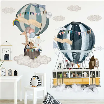 Hot Air Balloon Wall Stickers DIY Removable Kids Watercolour Animal Baby Nursery • £9.37