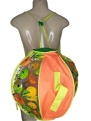 VTG 90s Y2K Round Neon Fruits Clear PLASTIC Vinyl Bag Purse Backpack ROUND • $30.98