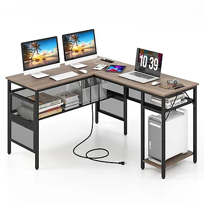 Reversible L-Shaped Computer Desk W/ Adjustable Shelf CPU Stand Charging Station • $139.99