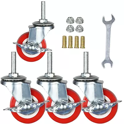 Casters Set Of 4 Heavy Duty 2 Inch 450lbs Metric M8×25mm Swivel Threaded Stem C • $24.66