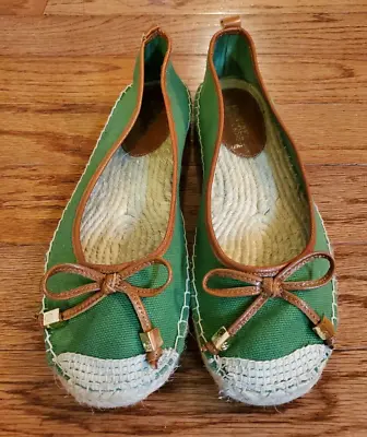 Michael Kors Women's Green Meg Canvas Espadrilles Bow Ballet Flats Shoes 10M • $29.99