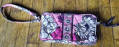 Vera Bradley Zip-Around Extended Wallet Mocha Rouge Pink & Brown Floral • $9.99