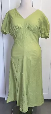 DAISY SAYS Cotton Linen Selena Maxi Dress In Green Apple Size 12 • $25