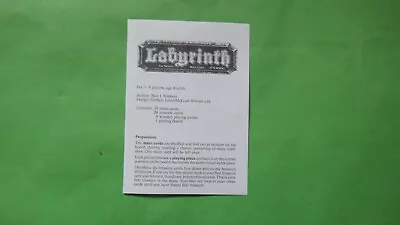 LABYRINTH Board Game Rules Original Instructions VGC • £2.95