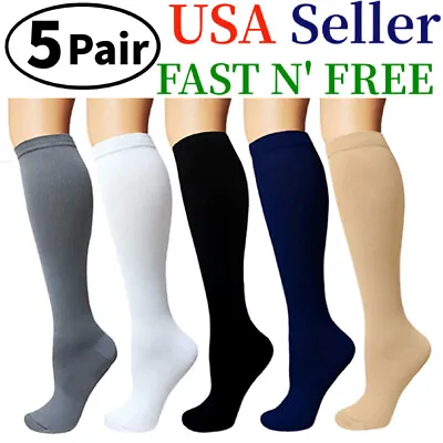 (5 Pairs) Compression 15-20mmHg Graduated Support Socks Calf Mens Womens S-XXL  • $13.39