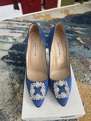 Manolo Blahnik Hangisi 105MM Embellished Satin Pumps Size 41 • $675