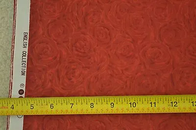 £5.11 • Buy By 1/2 Yd, Red Roses On Rusty-Red Quilt Cotton, David/English Collection, M6386