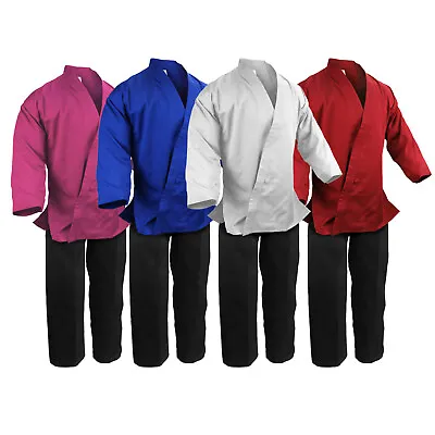 Martial Arts Karate Gi White Blue Pink Or Red Kimono W/ Black Pants Uniform Gi • $32.99